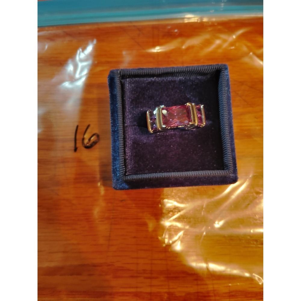 Pink Cocktail Ring Size 7 Two Tone Bar Set Baguette Band w/ Box Womens925